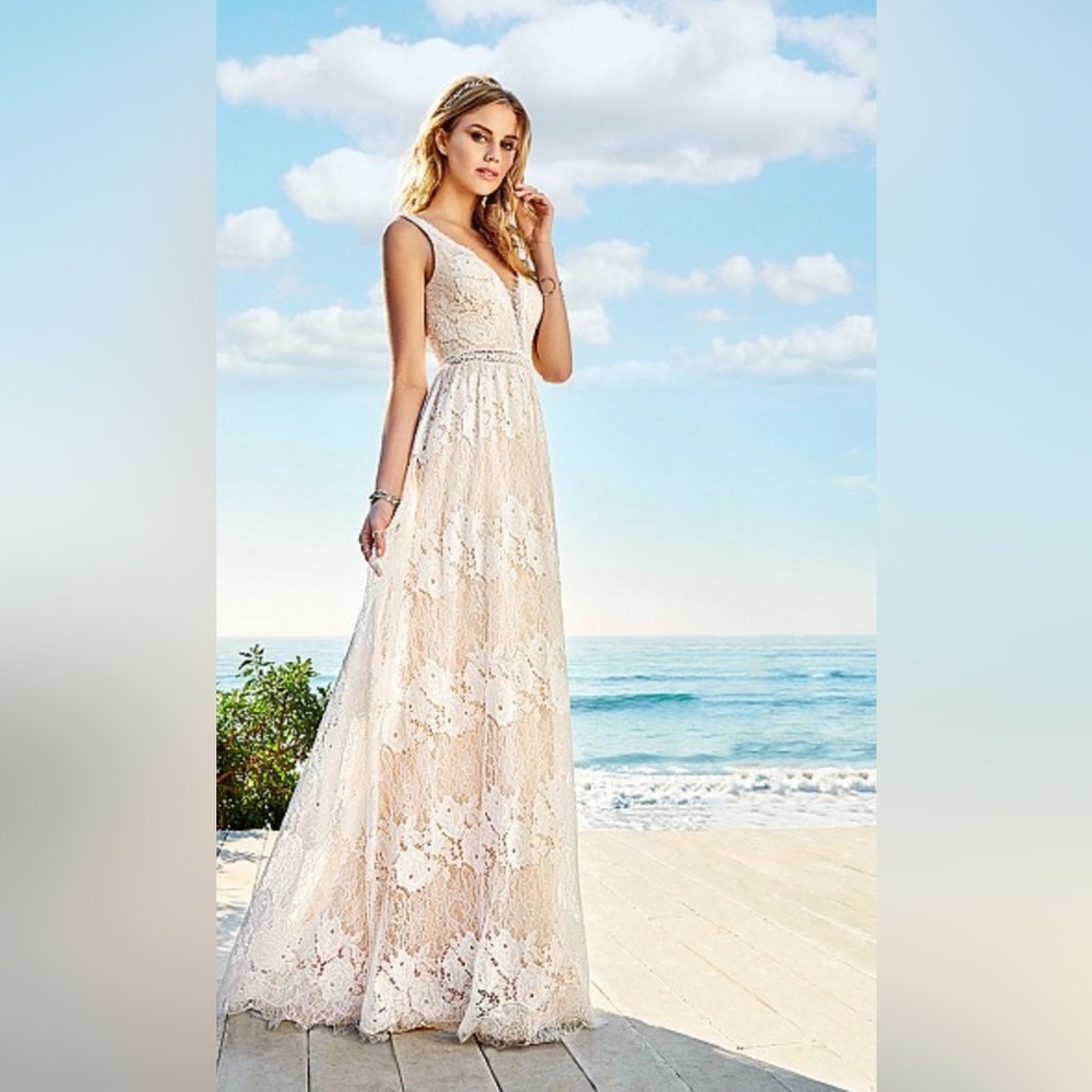 Val Stefani Couture Rustic Boho Gown | Ivory & White | Size 6